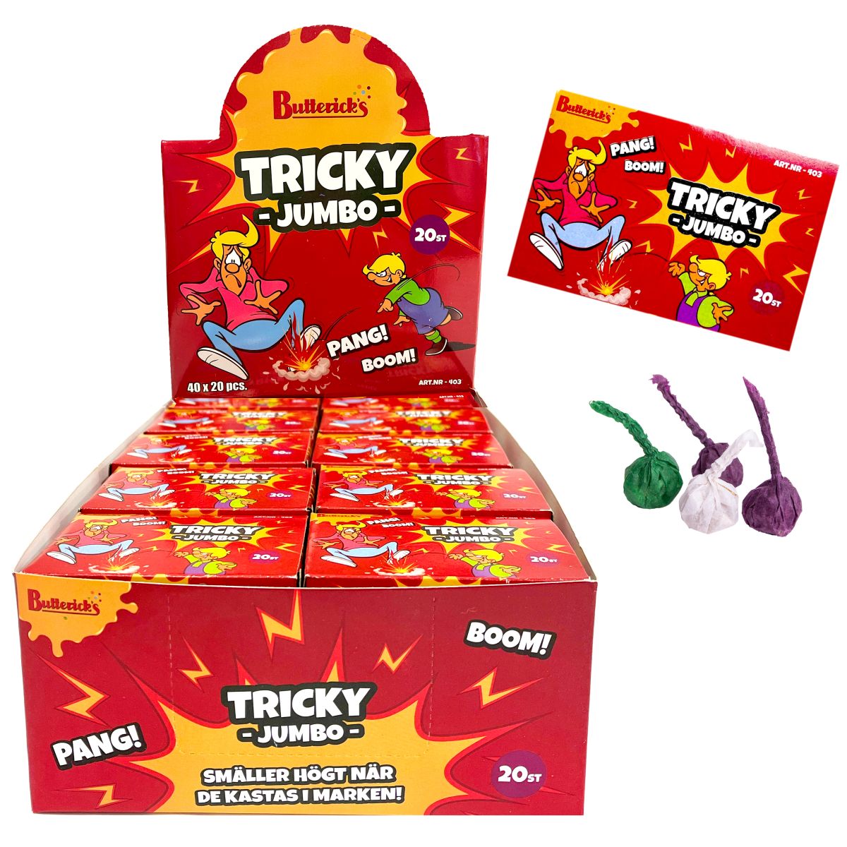 TRICKY KNALL JUMBO 20STK BUTTERICKS I DISPLAY TRICKY KNALL JUMBO 20STK BUTTERICKS I DISPLAY