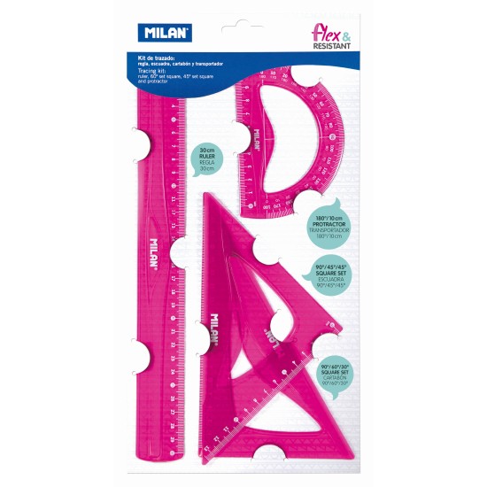 LINJALSETT GEOMETRI 4 DELER ROSA MILAN