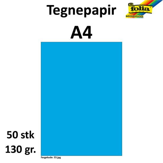 TEGNEPAPIR A4 50 ARK, 130G, KLARBLÅ