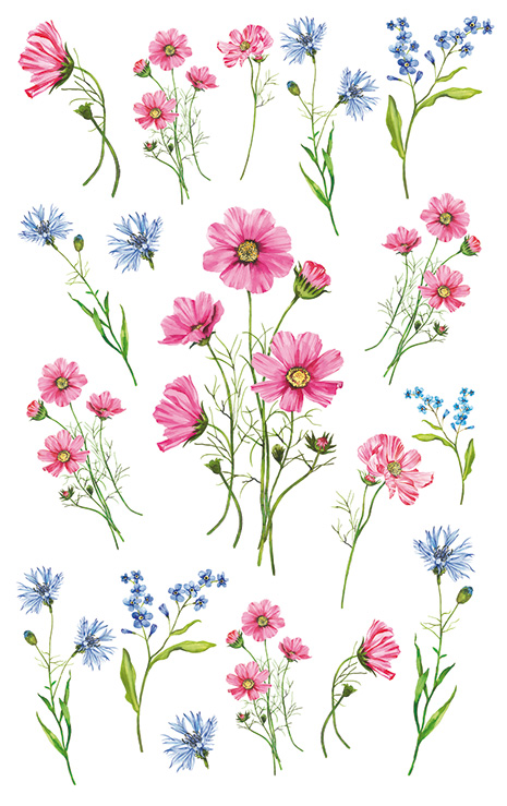STICKERS ROSA/BLÅ BLOMSTER 3 ARK, BSB STICKERS ROSA/BLÅ BLOMSTER 3 ARK, BSB