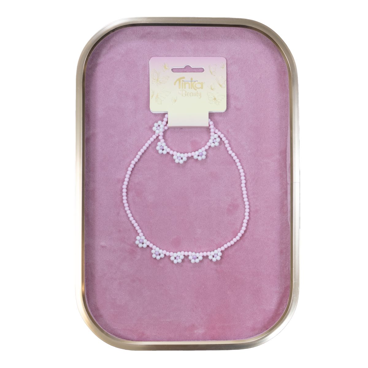 HALSKJEDE/ARMBÅND ROSA PERLER M/BLOMSTER TINKA BEAUTY