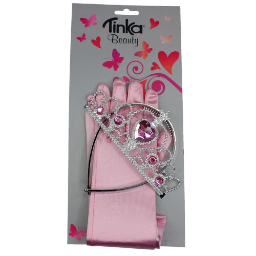 PRINSESSESETT TIARA, HANSKER, SEPTER ROSA TINKA BEAUTY