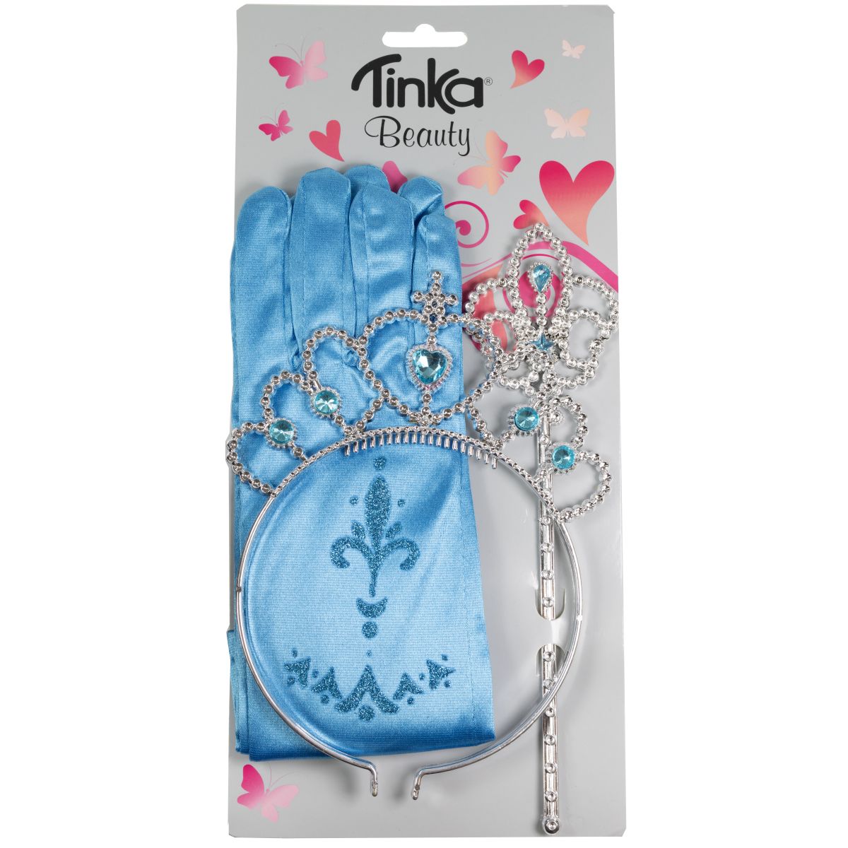 PRINSESSESETT TIARA, HANSKER, SEPTER BLÅ TINKA BEAUTY