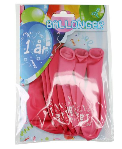 BALLONGER 1 ÅR ROSA, 8 PK BALLONGER 1 ÅR ROSA, 8 PK