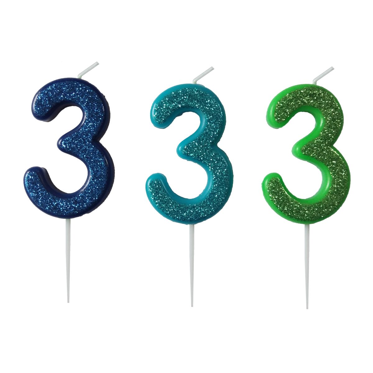 KAKELYS 3 M/GLITTER LYS BLÅ, MØRK BLÅ, GRØNN