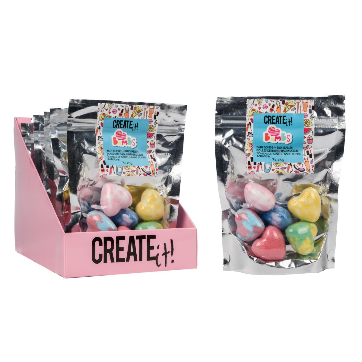BATH BOMB MINI HEARTS 7-PACK POPTASTIC CREATE IT!