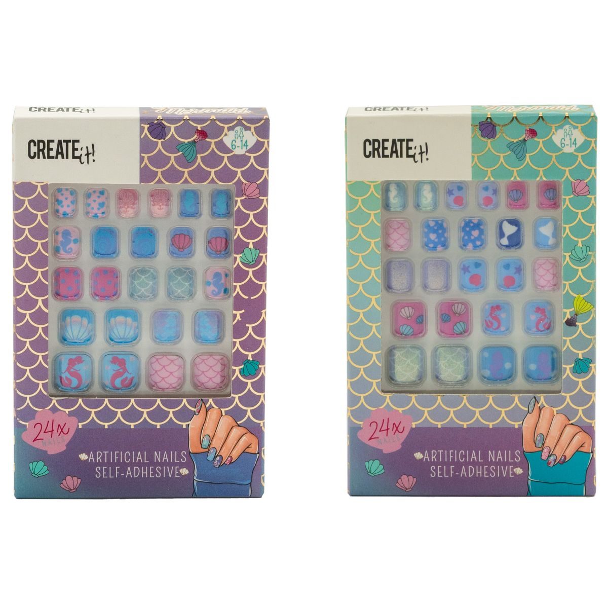 PAKKE (12PK) SELVKLEBENDE NEGLER SETT 2ASS MERMAID CREATE IT!**