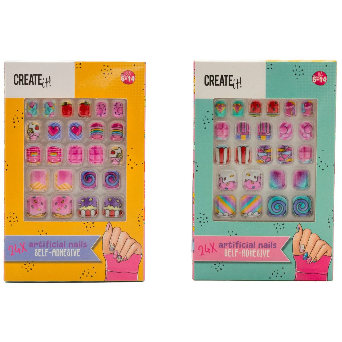 PAKKE (12PK) SELVKLEBENDE NEGLER SETT 2ASS CANDY EXPLOSION CREATE IT!**