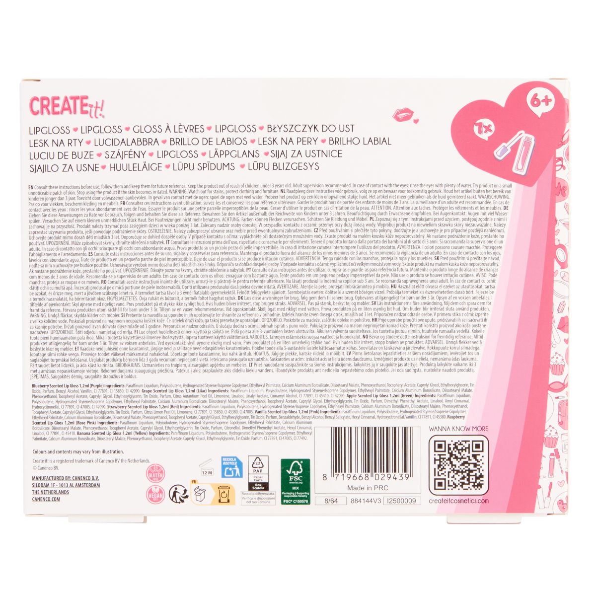 LIPGLOSS W GLITTER&SCENTED 7PCS CREATE IT!